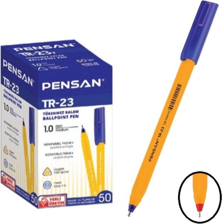 Pensan Blue Ballpoint Pen Tr 23 Triangular Body 1.00 mm Nib 50 Pieces Ballpoint Pen Blue 50 Pieces - Image 1