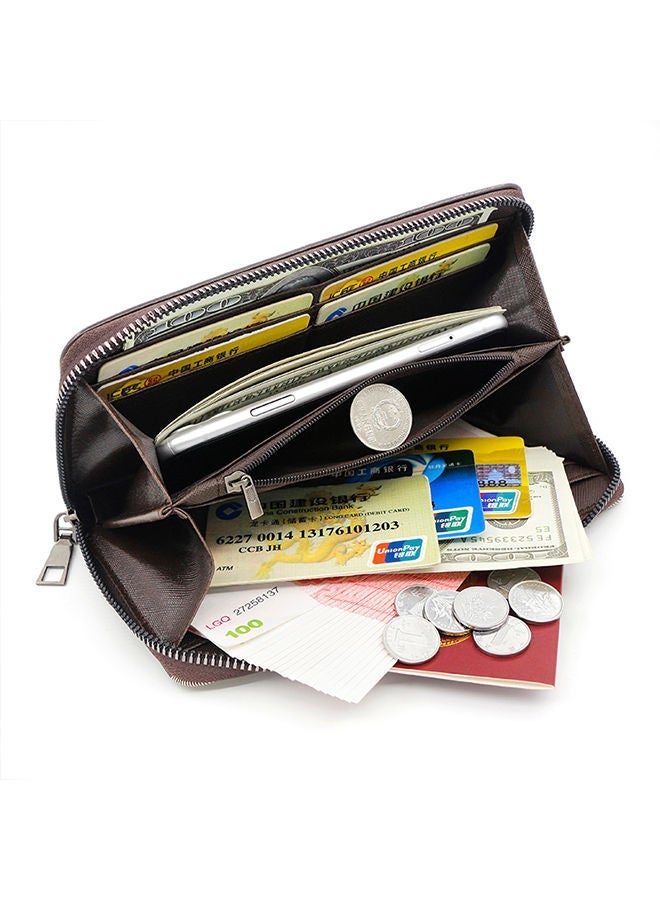 MenBense Large Capacity Leather Men's Long Wallet Stylish Card Holder Clutch with Zipper and Strap for Business Commute - Image 3
