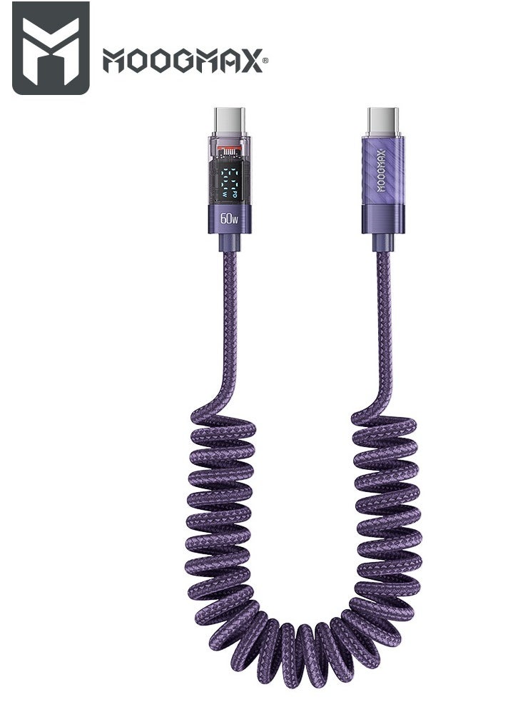 MOOGMAX - Type C charging cable from Moogmax 1 meter digital display 60W purple color with wave design charging cable Type C cable original charger cable one meter Type C supports new iPhone devices and compatible with Galaxy devices Galaxy charging cable Type C iPhone charging cable original iPhone Type C cable iPhone charging cord Type C portable cable - Image 1