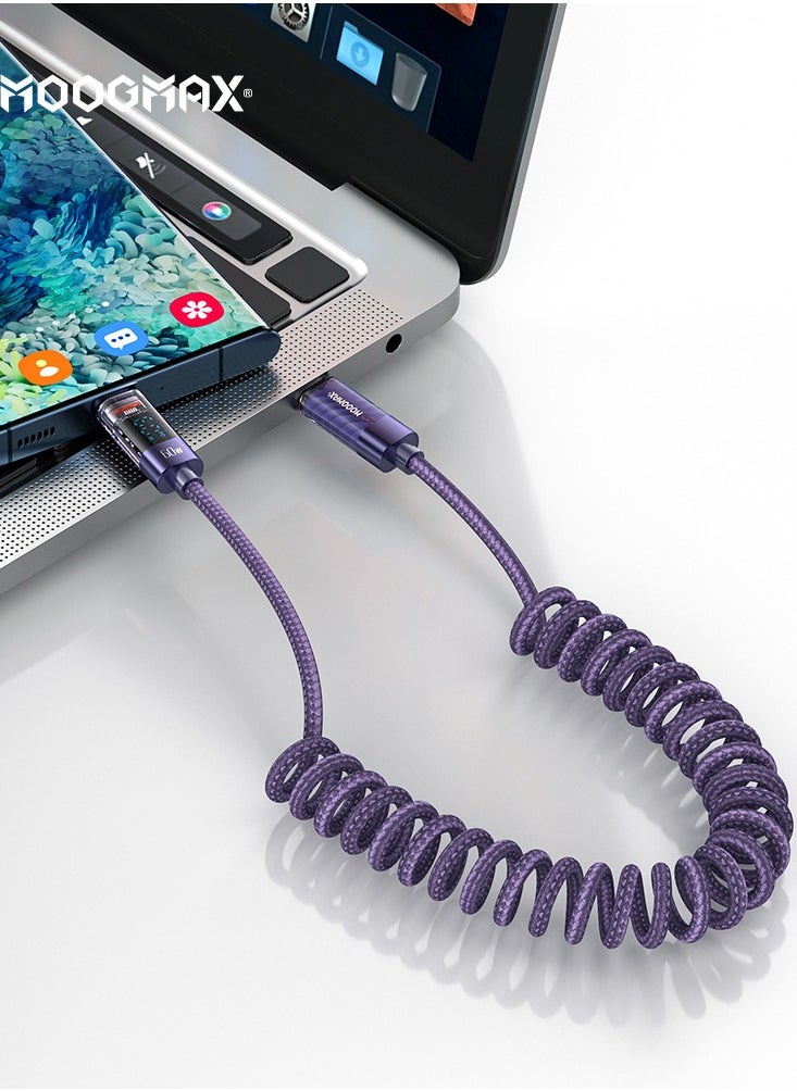 MOOGMAX - Type C charging cable from Moogmax 1 meter digital display 60W purple color with wave design charging cable Type C cable original charger cable one meter Type C supports new iPhone devices and compatible with Galaxy devices Galaxy charging cable Type C iPhone charging cable original iPhone Type C cable iPhone charging cord Type C portable cable - Image 1