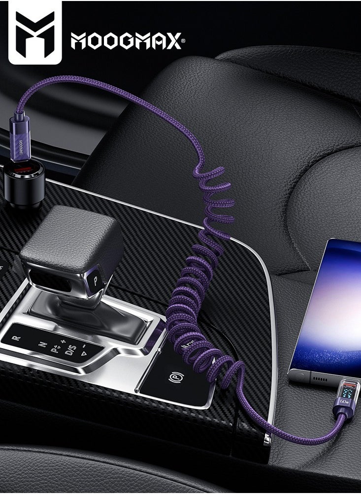 MOOGMAX - Type C charging cable from Moogmax 1 meter digital display 60W purple color with wave design charging cable Type C cable original charger cable one meter Type C supports new iPhone devices and compatible with Galaxy devices Galaxy charging cable Type C iPhone charging cable original iPhone Type C cable iPhone charging cord Type C portable cable - Image 1