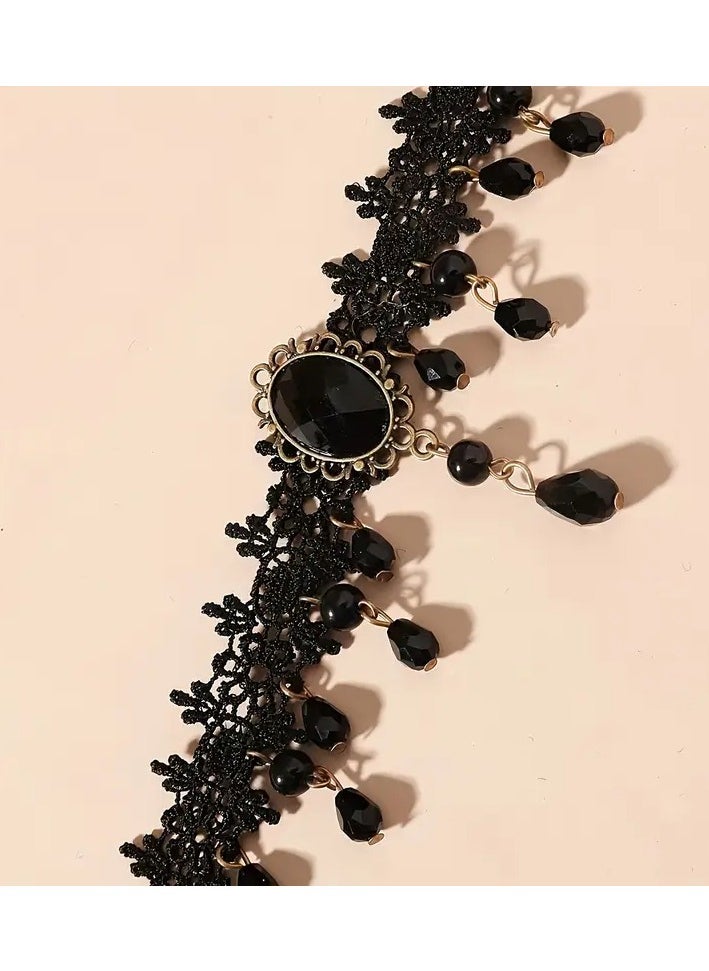 Goolsky Gothic Punk-Inspired Black Lace Tassel Choker Necklace - Vintage Style, Alloy, Perfect for Everyday & Party Wear  - Image 4