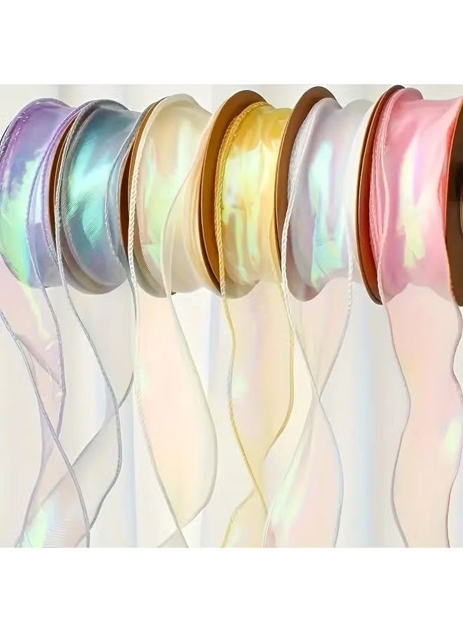 GIFT 6pcs, 1.57 inch x 10 yards (Total 60 yards) Fishtail Ribbon Flower Packaging Ribbon Bow Wavy Yarn Floral Yarn Ribbon, Ribbons for Bouquets, Craft Supplies - Image 1