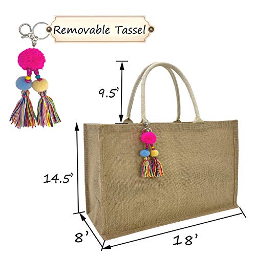 Hibala Woven Large Beach Bag Straw Beach Tote Handmade Weaving Shoulder Tassel Bag Handbag (Classic Style) - Image 4