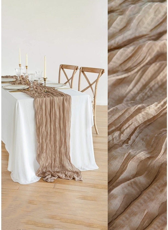 HOMESTAR Cheesecloth Table Runner,  Boho Gauze Table Decor, Translucent Tablecloth for Wedding Reception Bridal Shower Party Decoration Table Centerpiece 90 x 400 cm Brown - Image 1