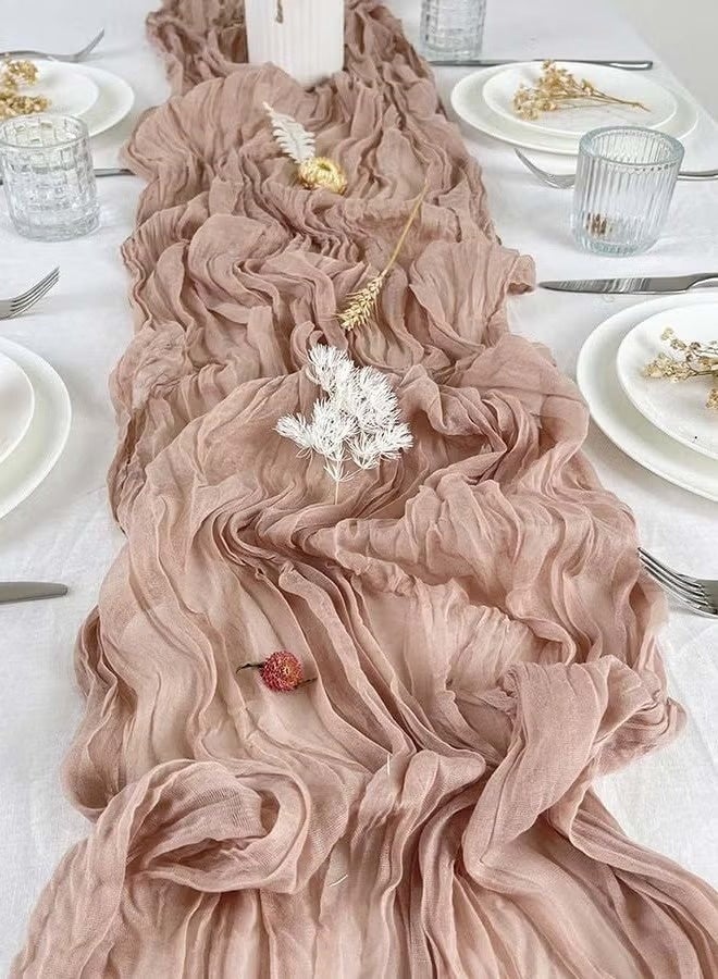 HOMESTAR Cheesecloth Table Runner,  Boho Gauze Table Decor, Translucent Tablecloth for Wedding Reception Bridal Shower Party Decoration Table Centerpiece 90 x 400 cm Brown - Image 4