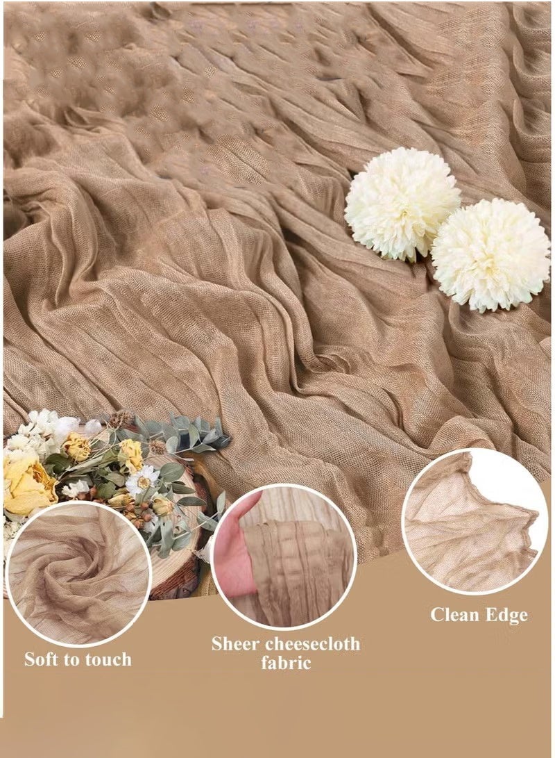HOMESTAR Cheesecloth Table Runner,  Boho Gauze Table Decor, Translucent Tablecloth for Wedding Reception Bridal Shower Party Decoration Table Centerpiece 90 x 400 cm Brown - Image 2