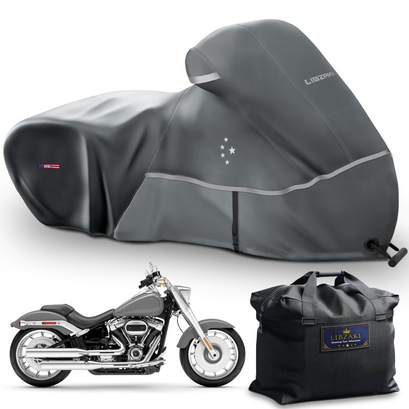 Motorcycle Cover LI LIBZAKI 600D Heavy Duty Storage All Season Universal Weather Waterproof Outdoor Protection 96 XXL Vehicle CoverGray
