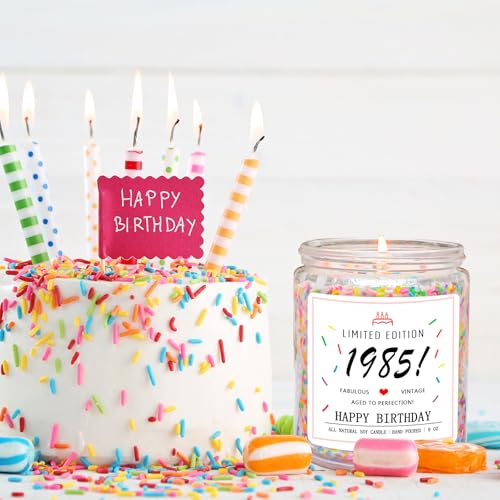 Homsolver 40th Birthday Gifts for Women Ideas, Happy 1985 40th Birthday Candle Gifts-Limited Edition 1985 Handmade Candles (Vanilla Birthday Cake Scent with Sprinkles) - Image 4