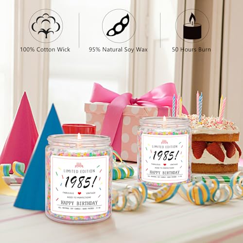 Homsolver 40th Birthday Gifts for Women Ideas, Happy 1985 40th Birthday Candle Gifts-Limited Edition 1985 Handmade Candles (Vanilla Birthday Cake Scent with Sprinkles) - Image 3