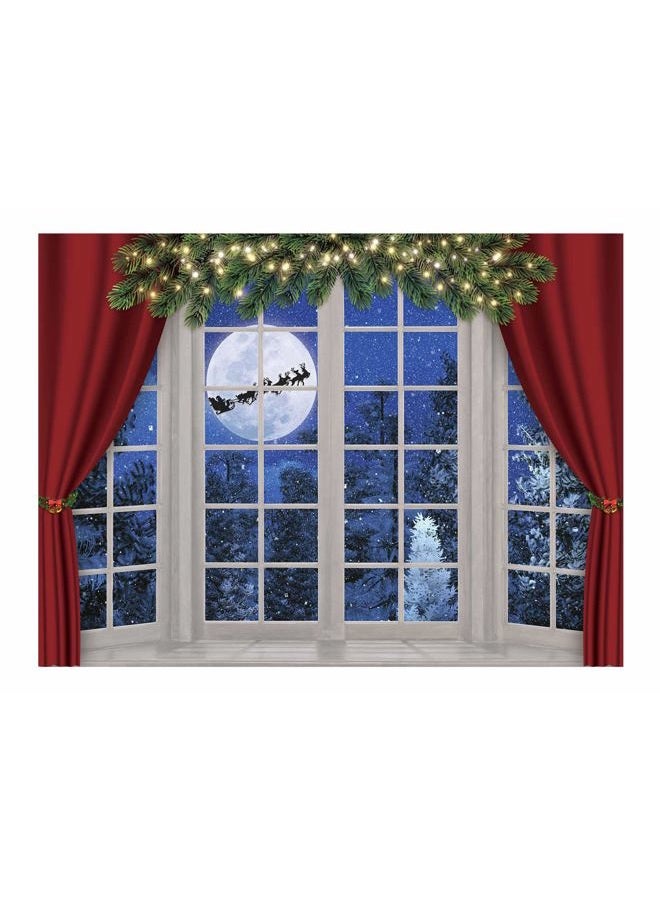 Allenjoy 8x6ft Christmas Window Photography Backdrop Winter Wonderland Snow Tree Starry Sky Moon Reindeer Santa Xmas Photocall Background Party Banner Decor Baby Kids Family Photo Shoot Booth Props - Image 1