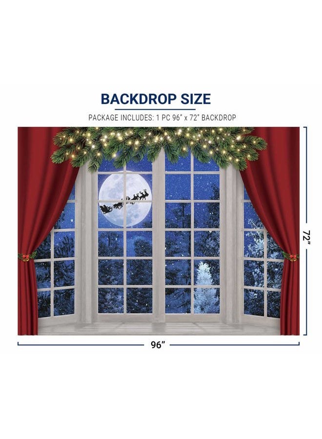 Allenjoy 8x6ft Christmas Window Photography Backdrop Winter Wonderland Snow Tree Starry Sky Moon Reindeer Santa Xmas Photocall Background Party Banner Decor Baby Kids Family Photo Shoot Booth Props - Image 3