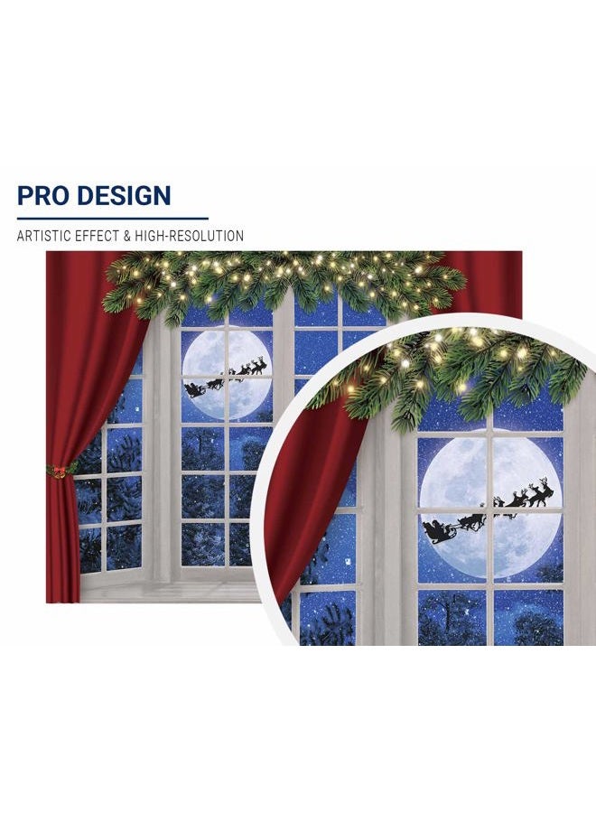 Allenjoy 8x6ft Christmas Window Photography Backdrop Winter Wonderland Snow Tree Starry Sky Moon Reindeer Santa Xmas Photocall Background Party Banner Decor Baby Kids Family Photo Shoot Booth Props - Image 2