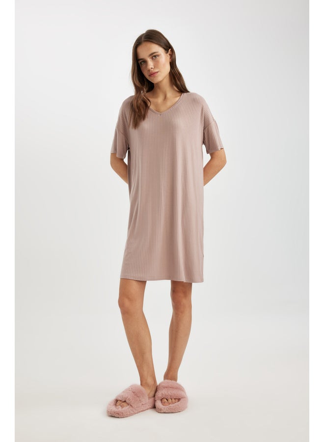 DeFacto Woman Regular Fit V Neck Short Sleeve Homewear Knitted Dress  - Image 1