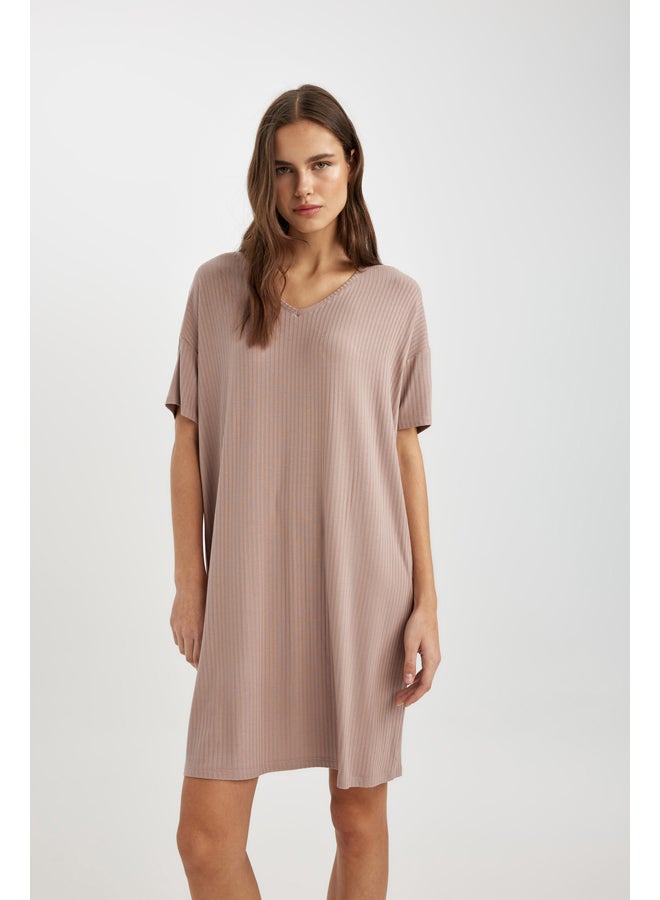 DeFacto Woman Regular Fit V Neck Short Sleeve Homewear Knitted Dress  - Image 2