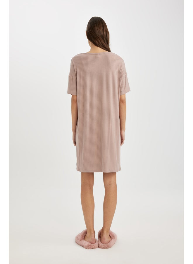 DeFacto Woman Regular Fit V Neck Short Sleeve Homewear Knitted Dress  - Image 3