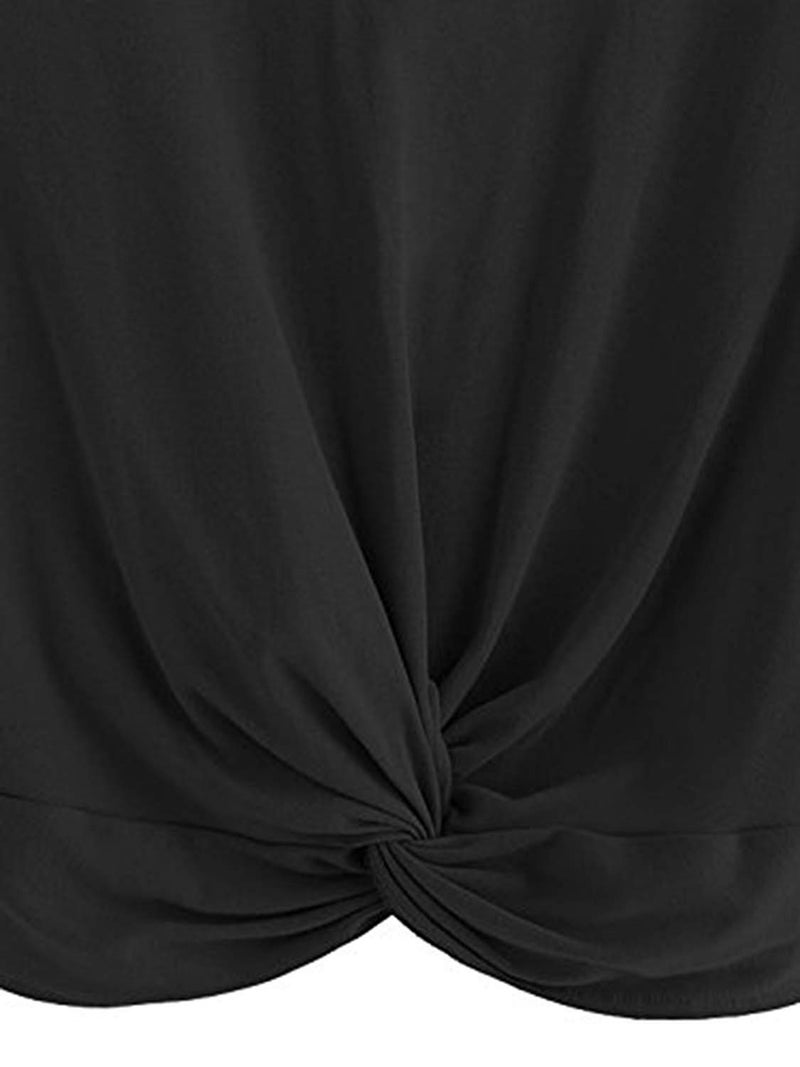 MakeMeChic Women's Summer Crop Top Solid Short Sleeve Twist Front Tee T-Shirt Black L - Image 3
