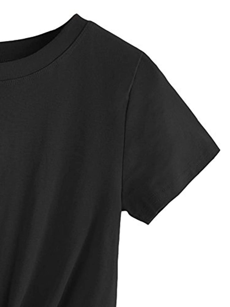 MakeMeChic Women's Summer Crop Top Solid Short Sleeve Twist Front Tee T-Shirt Black L - Image 4