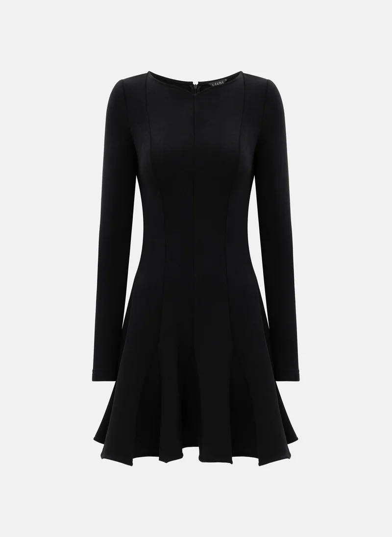 ليتشي فستان قصير بياقة محددة وتنورة واسعة