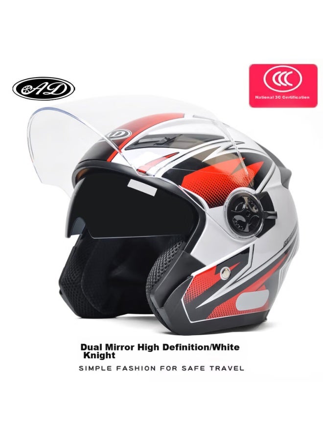 Ad Motorcycle Helmet, 3c Certified, For Men And Women, Electric Scooter Safety Helmet, Men's Style, All-season, Electric Vehicle Half Helmet, Summer Breathable, Sun-protective, Motorcycle Helmet, 166 White Knight, With Flashing Tail Light - Image 1