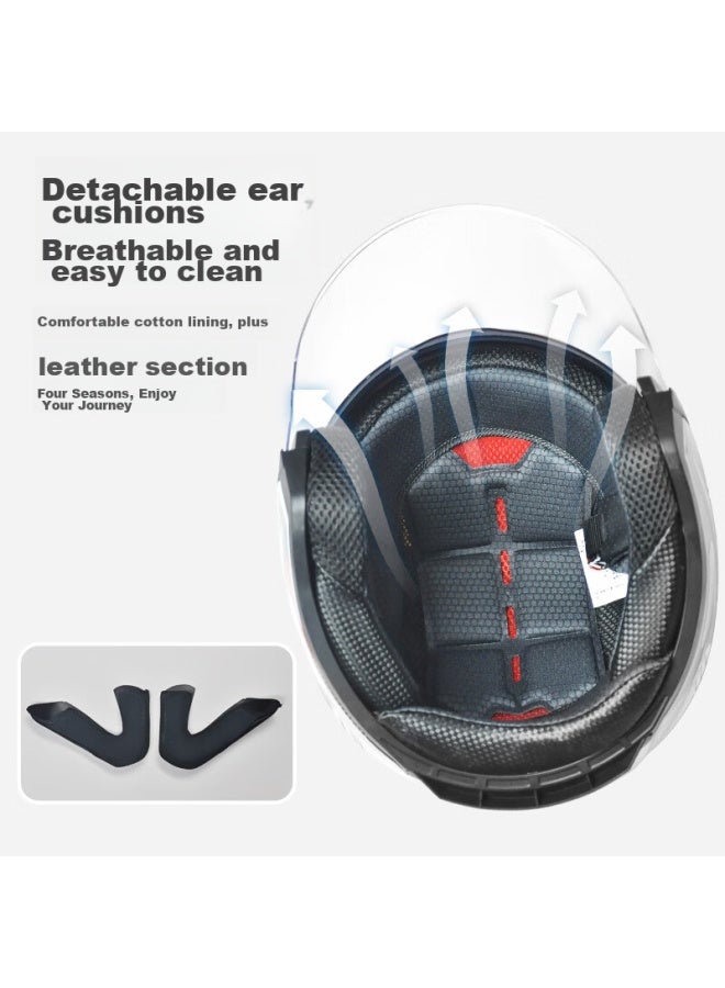 Ad Motorcycle Helmet, 3c Certified, For Men And Women, Electric Scooter Safety Helmet, Men's Style, All-season, Electric Vehicle Half Helmet, Summer Breathable, Sun-protective, Motorcycle Helmet, 166 White Knight, With Flashing Tail Light - Image 2