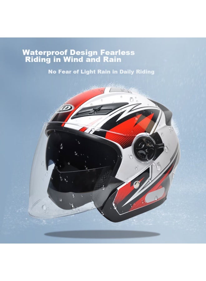 Ad Motorcycle Helmet, 3c Certified, For Men And Women, Electric Scooter Safety Helmet, Men's Style, All-season, Electric Vehicle Half Helmet, Summer Breathable, Sun-protective, Motorcycle Helmet, 166 White Knight, With Flashing Tail Light - Image 3