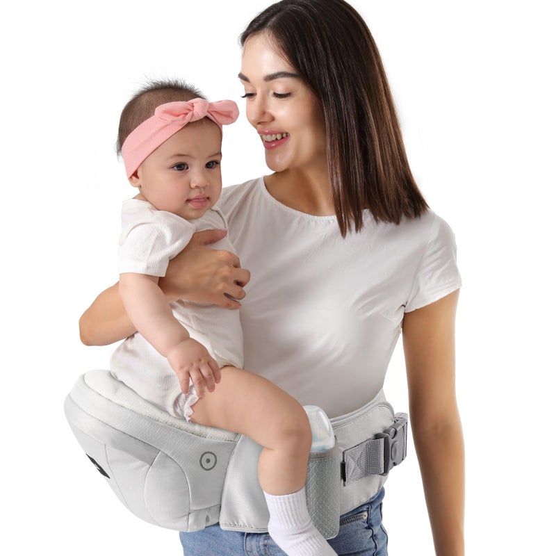 HKAI Baby Hip Carrier,Baby Carrier with Adjustable Waistband & Breathable Mesh, Ergonomic Carrier with Non-Slip Hip Seat Surface for Newborns & Toddlers (Light Grey) - Image 1