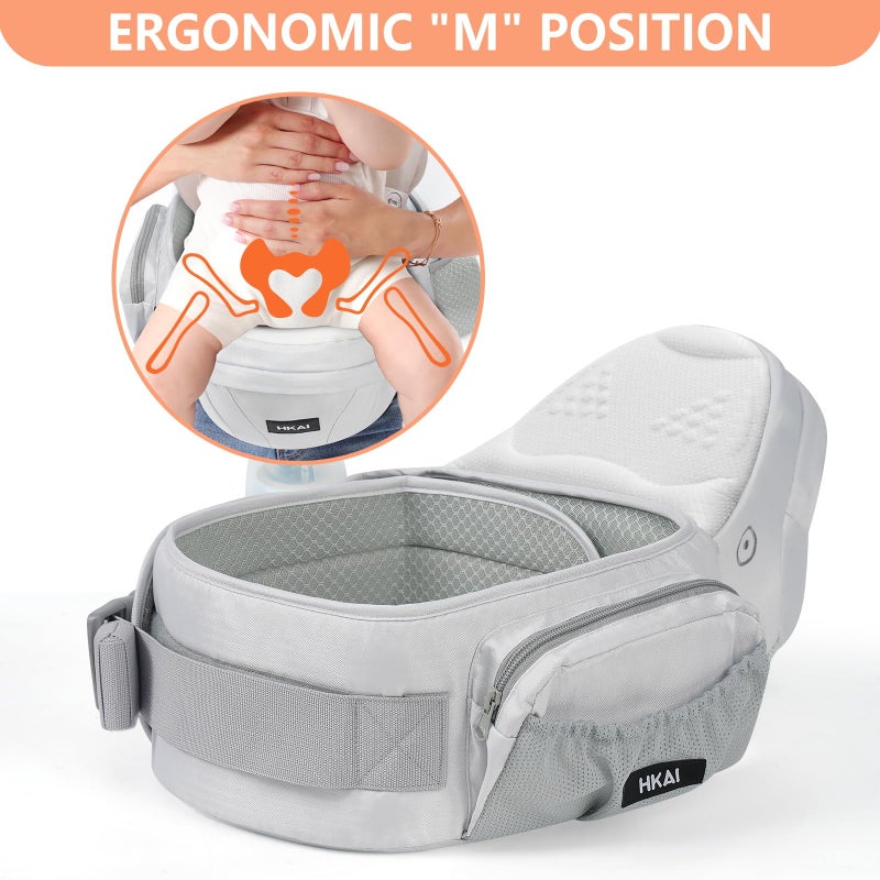 HKAI Baby Hip Carrier,Baby Carrier with Adjustable Waistband & Breathable Mesh, Ergonomic Carrier with Non-Slip Hip Seat Surface for Newborns & Toddlers (Light Grey) - Image 4