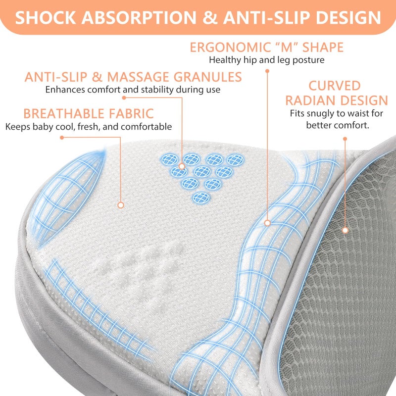 HKAI Baby Hip Carrier,Baby Carrier with Adjustable Waistband & Breathable Mesh, Ergonomic Carrier with Non-Slip Hip Seat Surface for Newborns & Toddlers (Light Grey) - Image 3