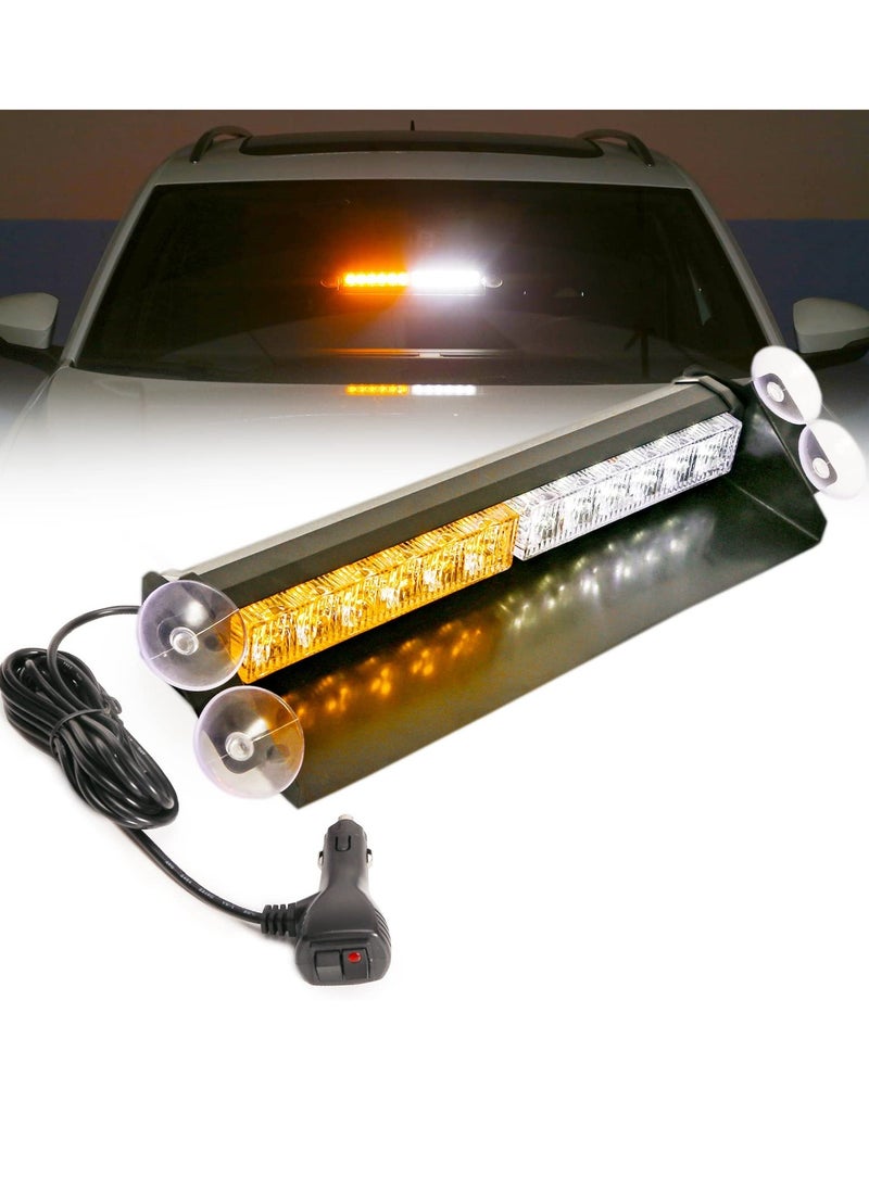 Generic 14.8in LED Emergency Strobe Light Bar for Windshield, Interior Visor Deck Flashing, Amber/White, 12 LEDs, 12/24V, Hazard Safety Warning Lights for Police, Law Enforcement, POV, Trucks, Vehicles  - Image 1