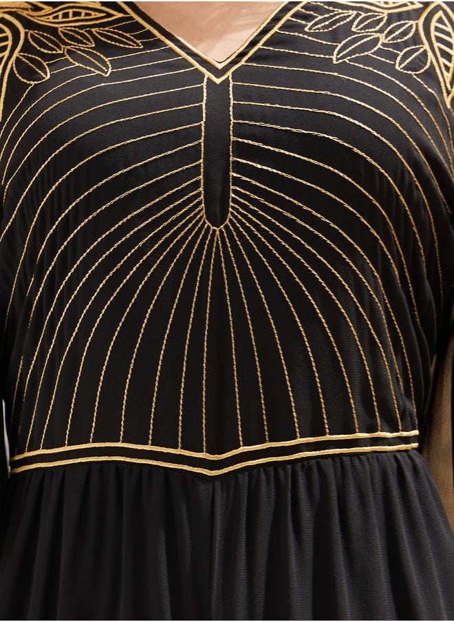 Styli Plisse Wide Leg Embroidered V-Neck Jumpsuit  - Image 4