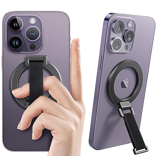 SUPERONE لحامل الهاتف مع حزام إصبع مغناطيسي قابل للإزالة، حلقة مغناطيسية قابلة للإزالة مع قاعدة، ملحقات MagSafe لهواتف iPhone 17/16/15/14/13/12، أسود - Image 1