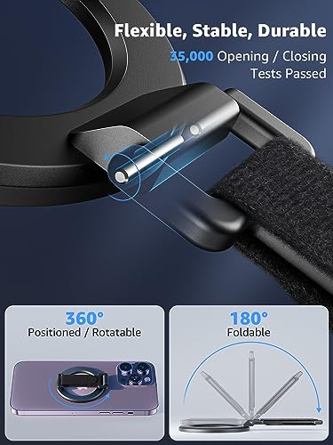 SUPERONE لحامل الهاتف مع حزام إصبع مغناطيسي قابل للإزالة، حلقة مغناطيسية قابلة للإزالة مع قاعدة، ملحقات MagSafe لهواتف iPhone 17/16/15/14/13/12، أسود - Image 5