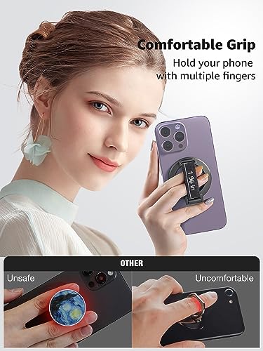 SUPERONE لحامل الهاتف مع حزام إصبع مغناطيسي قابل للإزالة، حلقة مغناطيسية قابلة للإزالة مع قاعدة، ملحقات MagSafe لهواتف iPhone 17/16/15/14/13/12، أسود - Image 2