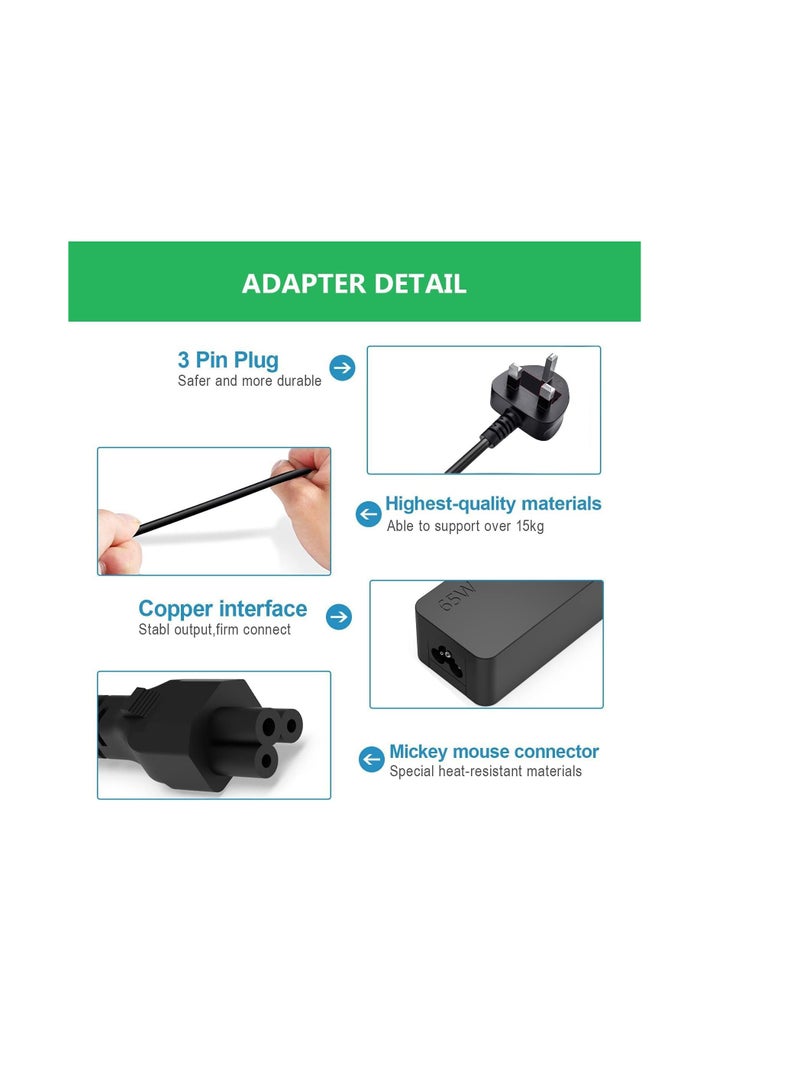 Terabyte 65W USB-C Power Adapte, Multi-Device Compatibility with ThinkPad, Yoga,HP Chromebook, Dell XPS, ASUS,Acer,HUAWEI,Samsung,and More Smart PD Wall Laptop Power Supply(Type C) for Efficient - Image 3