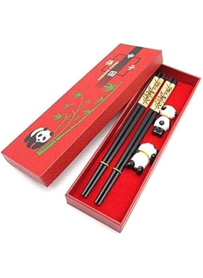 HOOKOR Chopsticks and Chopsticks Panda Holder,2 Pairs Reusable Chopsticks with Delicate box, Washable and Dishwasher Safe, Natural Wooden Chinese Japanese Korean Classic Stylish Easy To Use Non-Slip  - Image 1