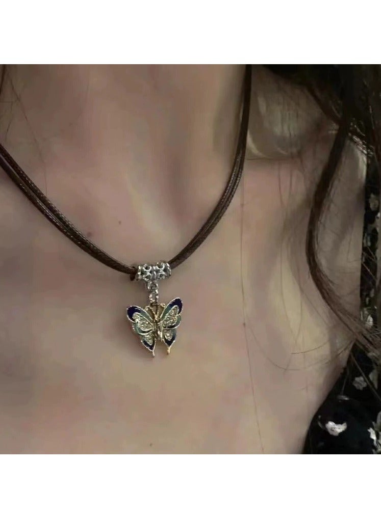 Goolsky Vintage Butterfly Pendant Choker Necklace – Edgy Leather Cord Short Necklace for Women, Gothic/Streetwear Style - Image 1