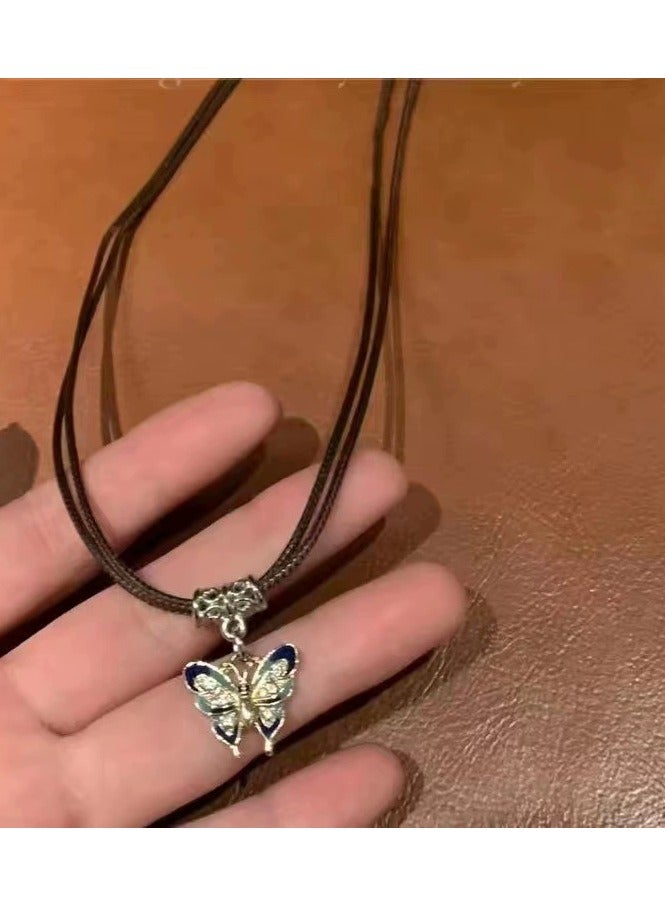 Goolsky Vintage Butterfly Pendant Choker Necklace – Edgy Leather Cord Short Necklace for Women, Gothic/Streetwear Style - Image 3