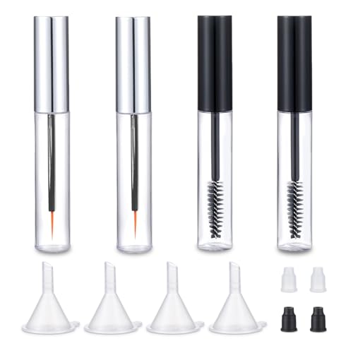 Ideal Swan 8ml Mascara Tube Empty and Wand Eyelash Cream Container Bottle 7ml Transparent Empty Mascara and Eyeliner Tubes with Rubber Inserts and Funnels Set for Castor Oil DIY（Silver, Black) - Image 1