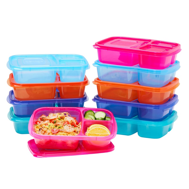 Bentgo Easyboxes - Original Stackable Lunch Boxes - Reusable 3-Compartment Food Containers for Kids and Adults - Bento Lunch Box for Meal Prep, School, & Work - BPA Free, Set of 10 (Jewel Brights) - Image 1