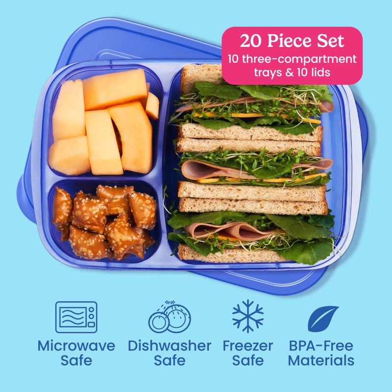 Bentgo Easyboxes - Original Stackable Lunch Boxes - Reusable 3-Compartment Food Containers for Kids and Adults - Bento Lunch Box for Meal Prep, School, & Work - BPA Free, Set of 10 (Jewel Brights) - Image 3