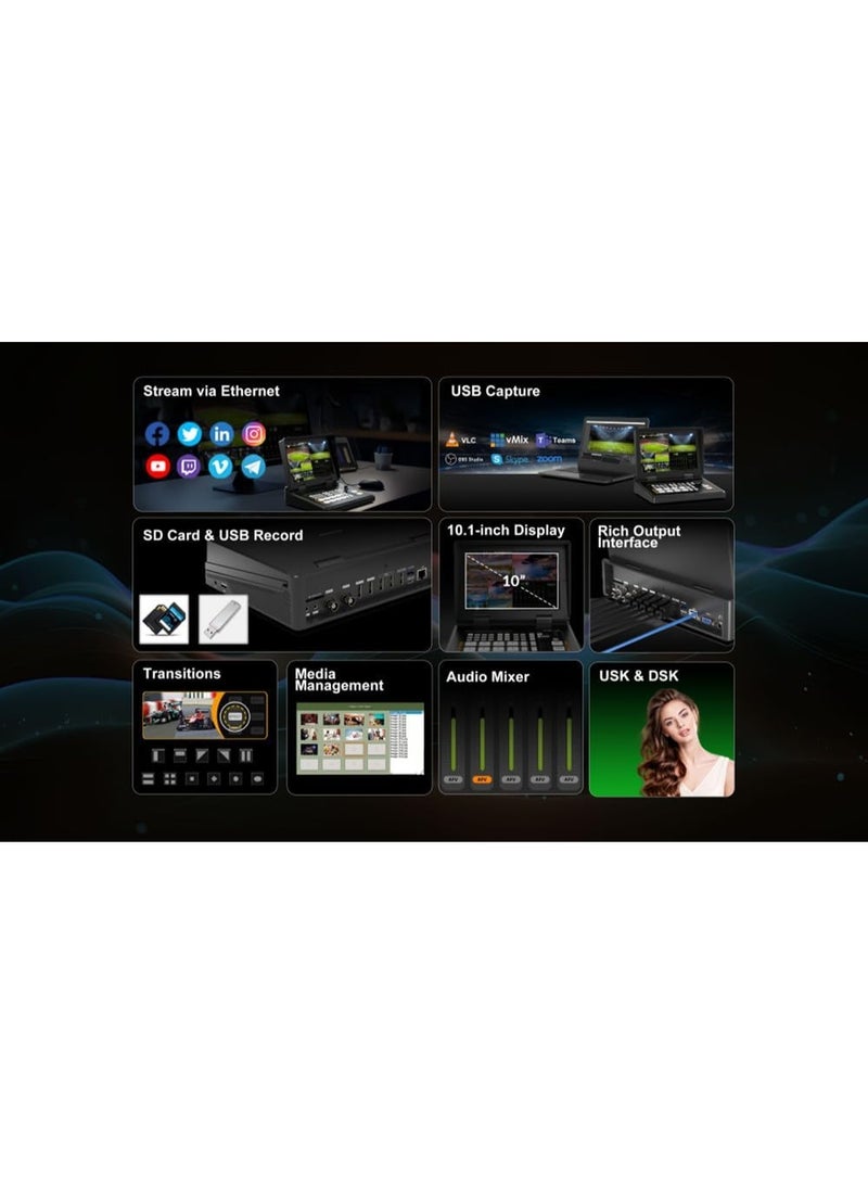 AVMatrix Shark H4 Plus Portable 4-Channel HDMI Video Switcher – Multi-Format Streaming Switcher With Live Production Control, USB Streaming And Professional Broadcast Features - Image 3