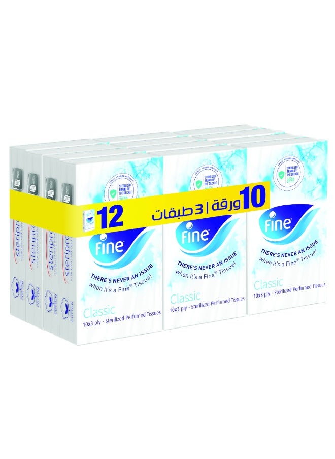 Fine Classic 2 Ply Sterilizing Facial Pocket Tissues 10 Sheets Pack of 12  - Image 1
