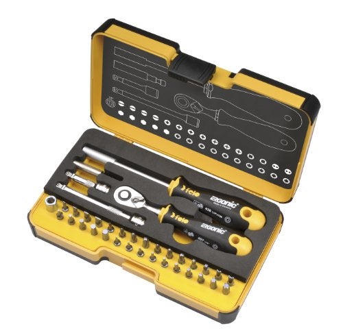 Felo 4007157615572 0715761557 RGo Screw Driver with Bitholder and 14Inch Ratchet Black and Yellow 36Piece