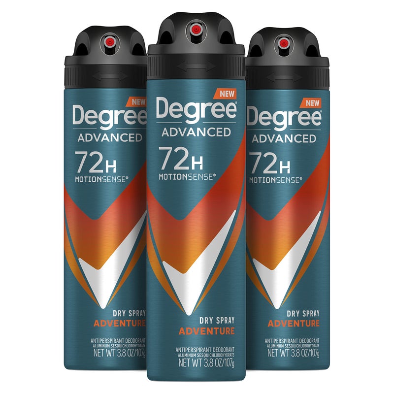Degree Men Advanced Antiperspirant Deodorant Dry Spray Adventure 72-Hour Sweat and Odor Protection Deodorant For Men With MotionSense Technology, 3.8 Ounce (Pack of 3) - Image 1