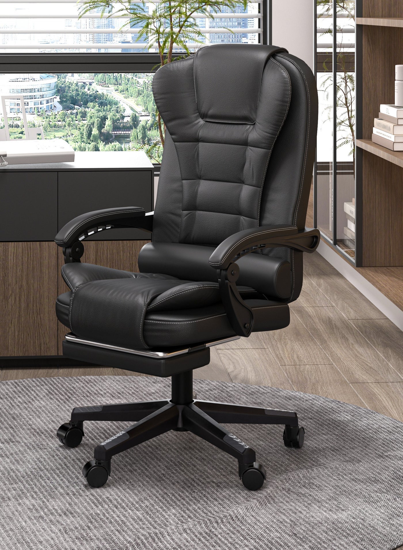 Ergonomic Office Chair Executive Chair PU Leather Reclining Chair High-Back Gaming Chair with Foot Padel Adjustable Height Computer Chair