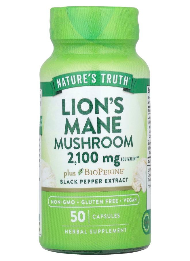 Nature's Truth Lion's Mane Mushroom Plus BioPerine® 2100 mg 50 Capsules 