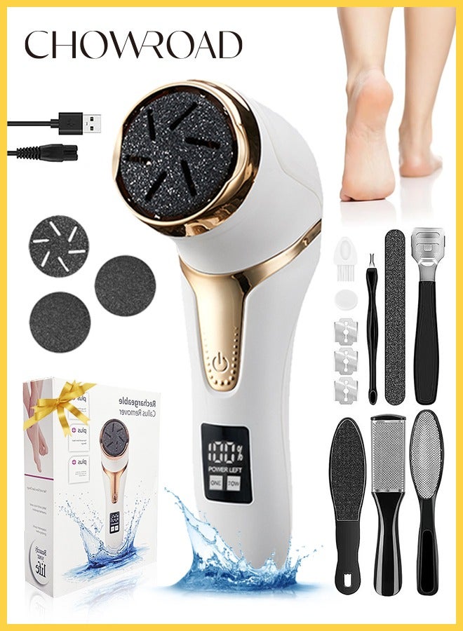 CHOWROAD White Electric foot massage, 14 in 1 Callous Remover Kit for Remove Cracked Heels and Dead Skin - Image 1