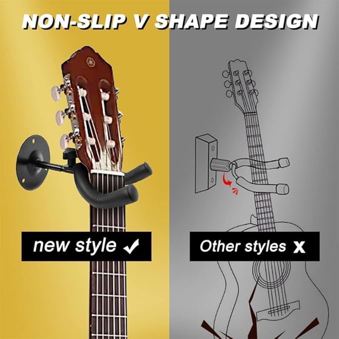 TechBlaze Universal Guitar Hanger Hook Holder Wall Mount Display with Metal Body Bracket with Mounting Screws Guitar Stand for Bass Electric Acoustic Guitar Mandolin Banjo etc-Black (Pack of 2) - Image 3