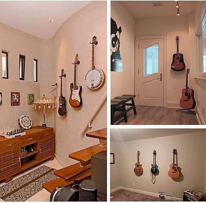 TechBlaze Universal Guitar Hanger Hook Holder Wall Mount Display with Metal Body Bracket with Mounting Screws Guitar Stand for Bass Electric Acoustic Guitar Mandolin Banjo etc-Black (Pack of 2) - Image 4